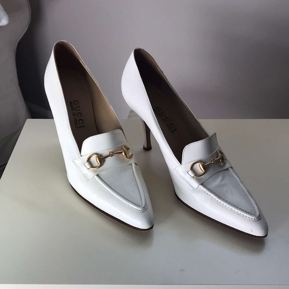 Gucci White Buckle Pump